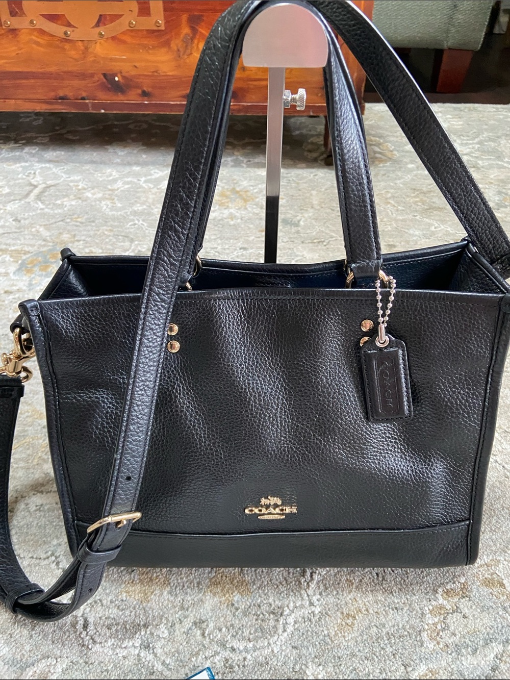 Coach 2020 Black Pebbled Leather Dempsey Carryall with Gold Hardware (1959)